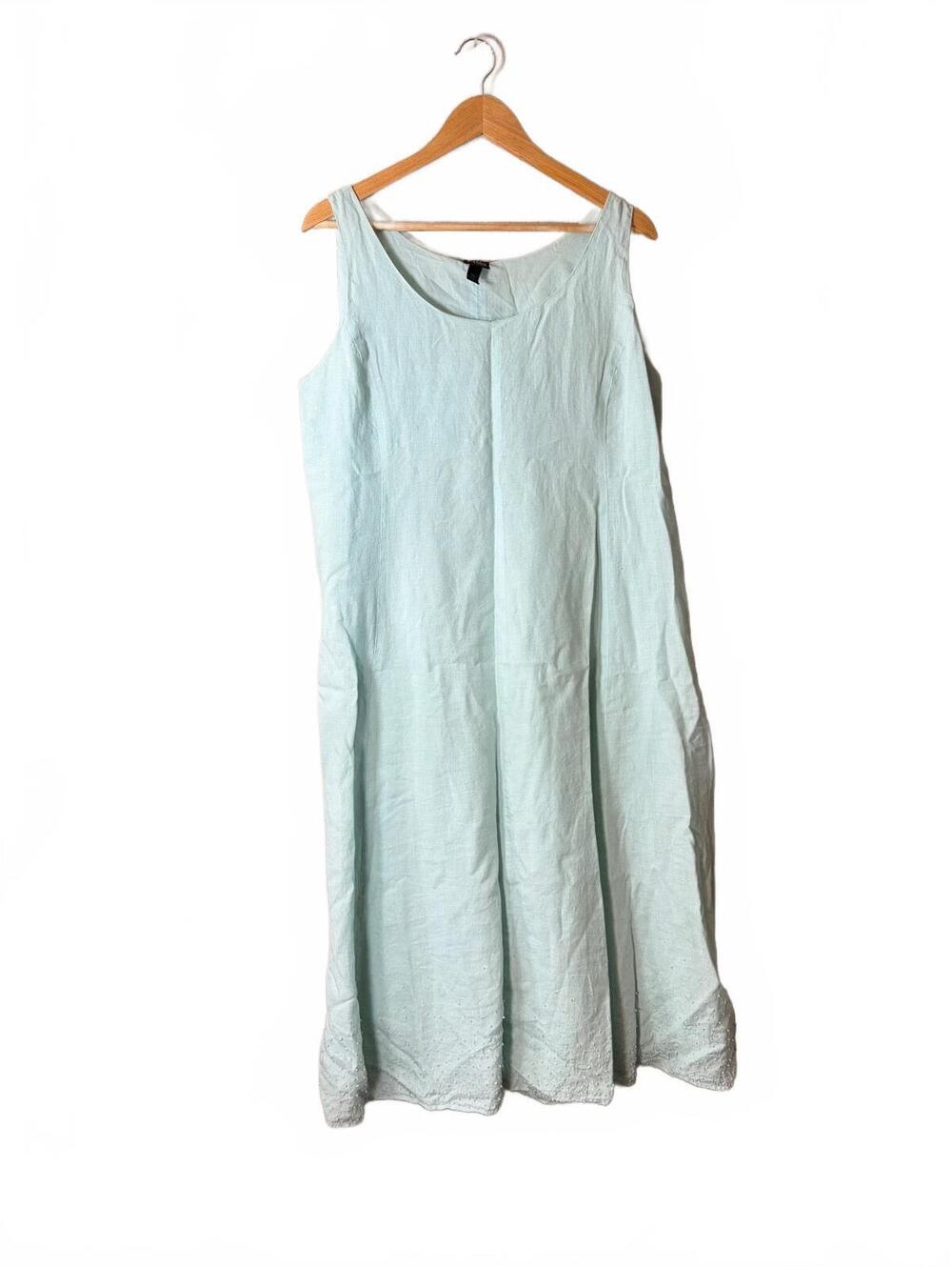 Eileen Fisher Irish Linen Sleeveless Dress Breathable Minimalist A-Line Midi L